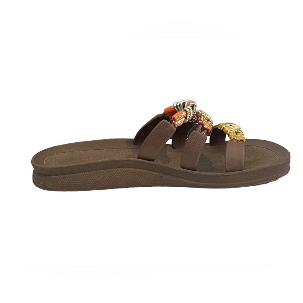 GRANDCO Sandals Classic Slide Brown Beads